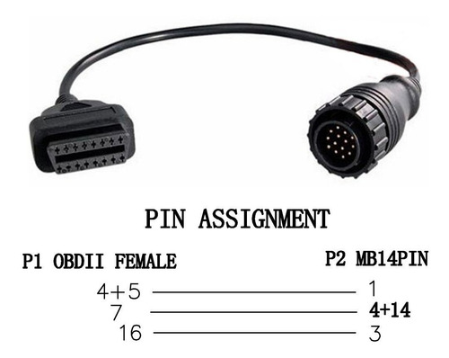 Cable Adaptador 16 Pines Obd2 A 14 Pines Obd1 Mercedes Benz Foto 2