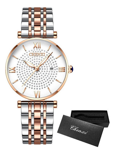 Elegante Reloj Luminoso De Acero Inoxidable Con Diamantes Ch