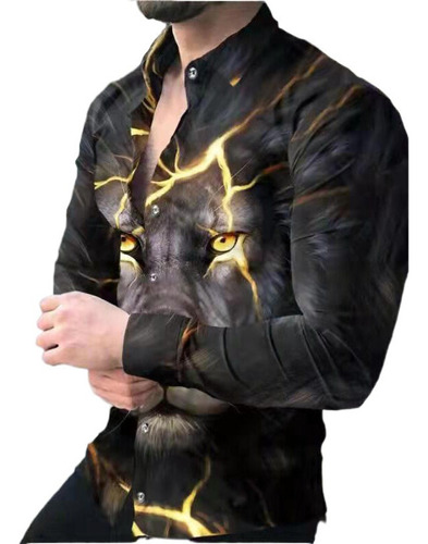 Camisa Casual De Manga Larga Con Estampado Animal