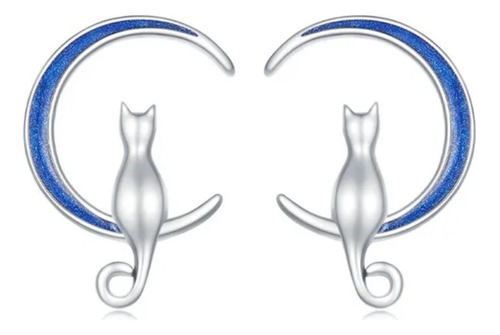 Aretes Topos Gato Y Luna Para Mujer Fabricados En Plata 925 