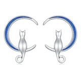 Aretes Topos Gato Y Luna Para Mujer Fabricados En Plata 925 