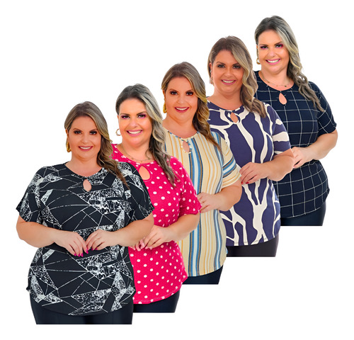 Kit 5 Blusinhas Camiseta Plus Size Verão Senhora Atacado