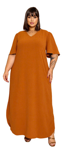 Vestido Longo Manga Curta Plus Size Curvy Até O G2