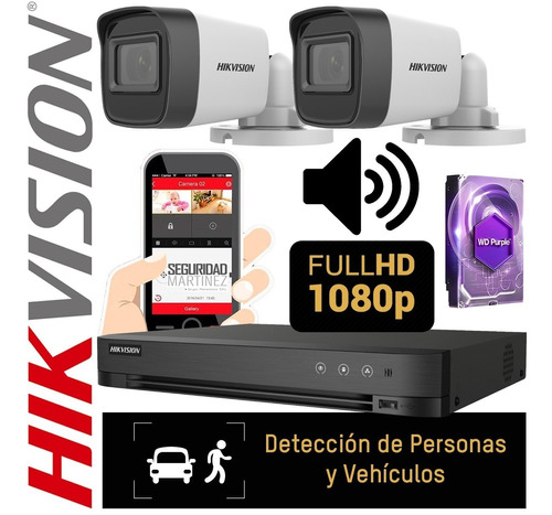 Kit Cctv Hikvision Dvr 4ch + 2 Camaras 1080p Hd 1tb C/audio