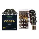 Tarraxa Blindada Cromada Violão Aço + 6 Pinos + Cordas 010