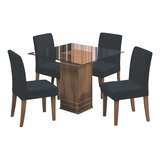 Conjunto De Mesa Sala De Jantar Tampo De Vidro Cedro/chumbo