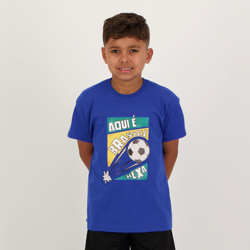 Camisa Aqui É Brasil Infantil Azul