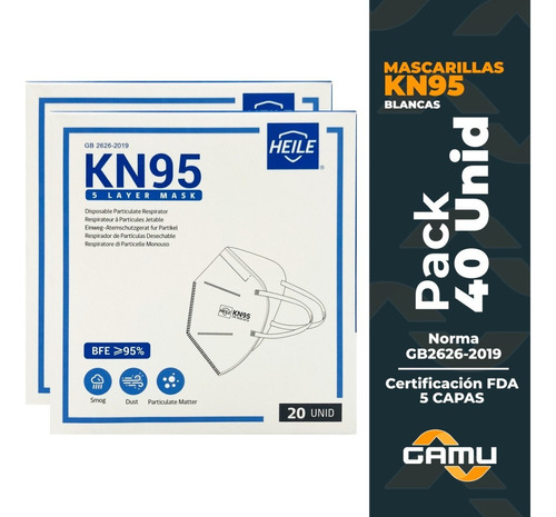 Pack 40unid- Mascarilla Kn95 - 5 Pliegues Color Blanco