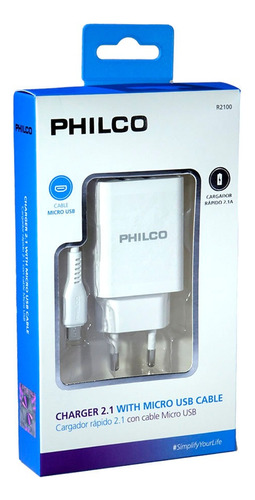 Cargador Philco 2 Usb + Micro 5 Pin 2 Amp R2100