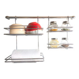 Porta Rollo Cocina Con Estante Especiero Doble + Barral 60cm