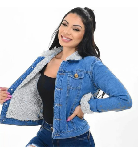Jaqueta Jeans ® Feminina Forrada Em Pelúcia Pelinhos
