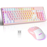 Kit Mouse Y Teclado Inalambrico Rosa Retroiluminado