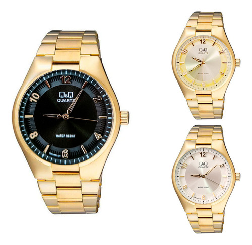 Reloj Q&q Qyq Q954j401 Casual Acero Hombre Dorado + Estuche