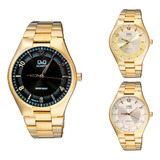 Reloj Q&q Qyq Q954j401 Casual Acero Hombre Dorado + Estuche