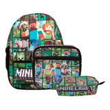 Mochila Infantil Masculina Minecraft Costa Juvenil Lancheira