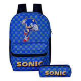 Mochila Sonic Juvenil Infantil De Costas Reforçado + Estojo