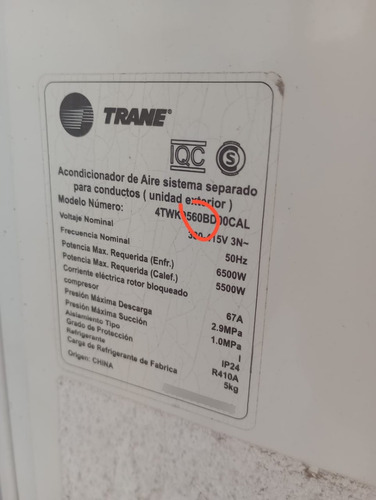 Aire Acondic Trane Baja Silueta 15000 Frig Casi Nuevo!!