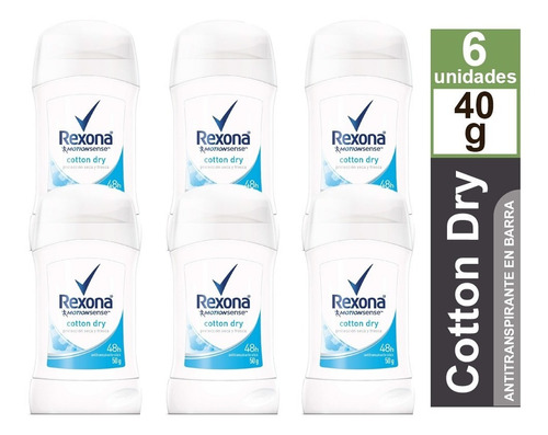 Desodorante Rexona Barra Cotton Dry Pack De 6 Unidades