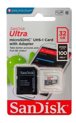 10 Cartão Memória Micro Sd Ultra Sandisk 32gb 100 Mb Full Hd