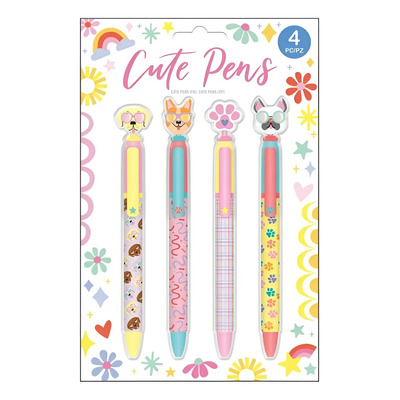 Set De Plumas Kawaii Perritos | Ek Pen Set 4\u002Fpkg Doggy Colores Negro | MercadoLibre