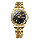 Elegante Reloj Dorado Para Mujer A Prueba De Agua Y Brillant