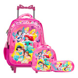 Kit Mochila Infantil Feminina Princesas 3d Rodinhas Toys 2u