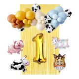 Combo Globos Animalitos De La Granja 10látex Cortina Pastel