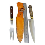 Set Parrillero Artesanal Cuchillo Y Tenedor 18cm Grabados Op