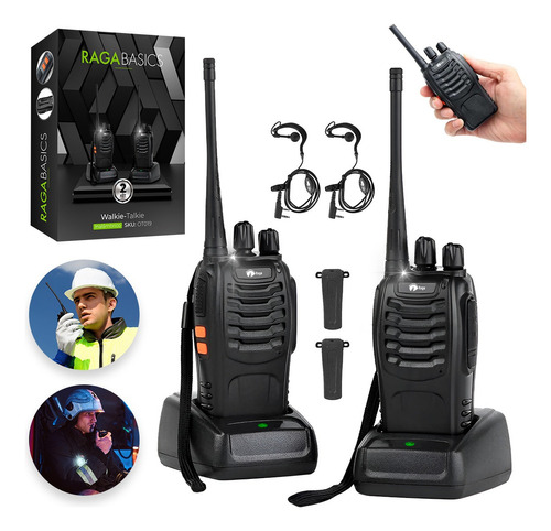 Radio Transmisor Walkie-talkie Inalámbrico Bandas De Frecuencia 400-470 Mhz Color Negro, Marca Raganet, 2 Piezas Incluidas