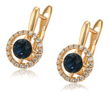 Aretes Oro 18k Swarovski  Diamantadas Azul Premium De Lujo