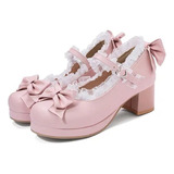 Zapatos Lolita Princesa Con Lazo Bordado Y Volantes