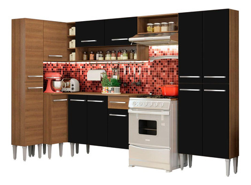 Armario De Cocina Completo 385cm Emilly Love Madesa 01 Color Marrón/negro