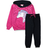 Conjunto Infantil Feminino Moletom C/capuz Unicórnio Rosa 04