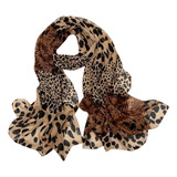 Mujer Leopardo Estampado Pequeño Seda Pañuelo Corbata Banda