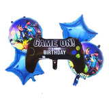 Bouquet Globos Fortnite Video Juego Azul Control Gamer