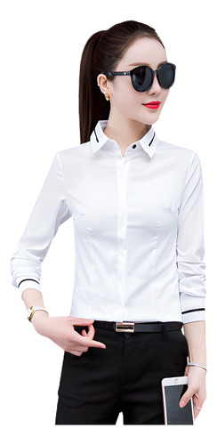 Blusas Camisa Mujer Damas Manga Larga Solapa Liso Elegante