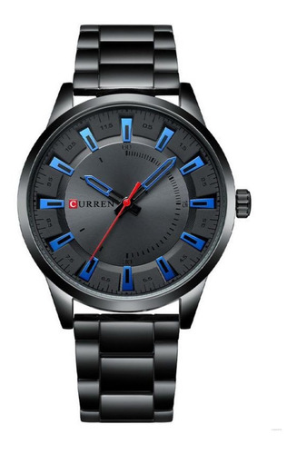 Reloj Curren Hombre Negro Azul Casual Acero Inoxidable 8406
