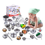 Kit Conjunto Panelas Cozinha Infantil Aço Inox Realista Kids