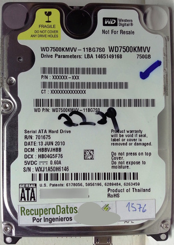 Western Digital Wd7500kmvv-11bg7s0 750gb, 2641 Recuperodatos