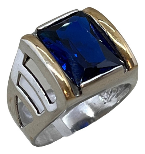 Anillo Sello Caballero Plata 925 Y Oro Con Zafiro Azul Pr.ee