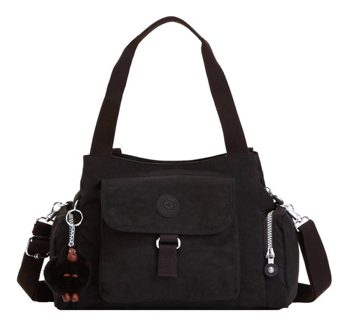 Cartera Shopper Kipling Felix Diseño Lisa  Negra Con Correa De Hombro  Negra Asas Color  Negro