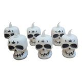 6 Mini Velas Caveira Branca Led Colorido Festa Halloween