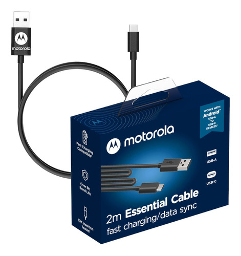 Cabo De Dados E Carga Motorola Usb-c 2 Metros Preto