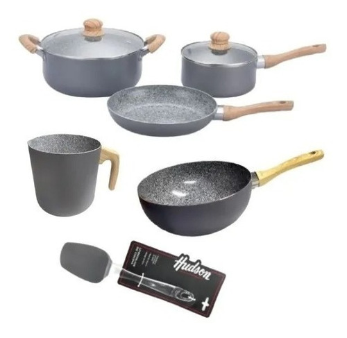 Set 7pz Cacerola Sarten Wok Jarr Hudson Granito Antiadherent