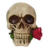 Crânio Caveira Com Rosa Vermelha Na Boca Grande Halloween Decorativa Cor N/a