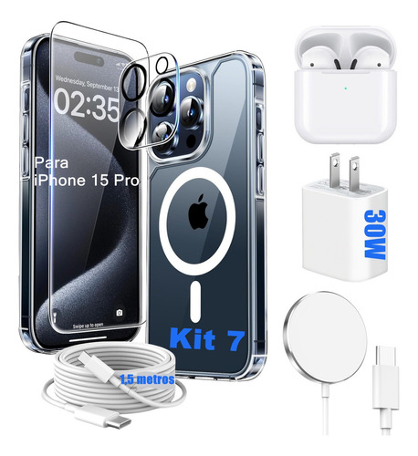 7kit Cargador 30w Para Serie iPhone 15+ Funda+ Mica+audifono