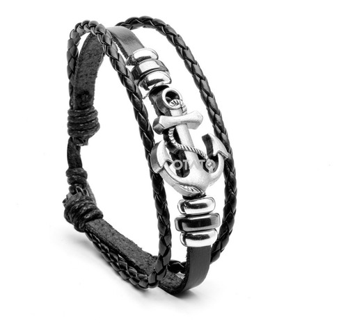 Pulsera Hombre - Pulsera Cuero Genuino - Dije Acero Modelo Ancla - Pulsera Ancla - Pulseras Hombre - Brazalete Hombre