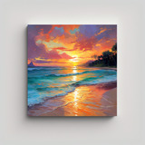 40x40cm Cuadro De Playa Al Atardecer En Bastidor Flores