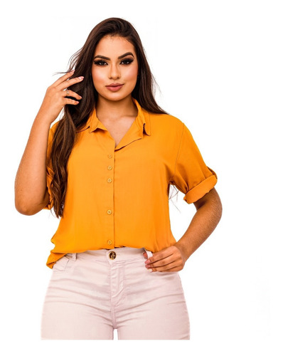 Camisa Feminina Moda Evangélica Botão Social Chemise