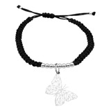 Pulsera Bolitas Mariposa Origami Plata 925 Negra